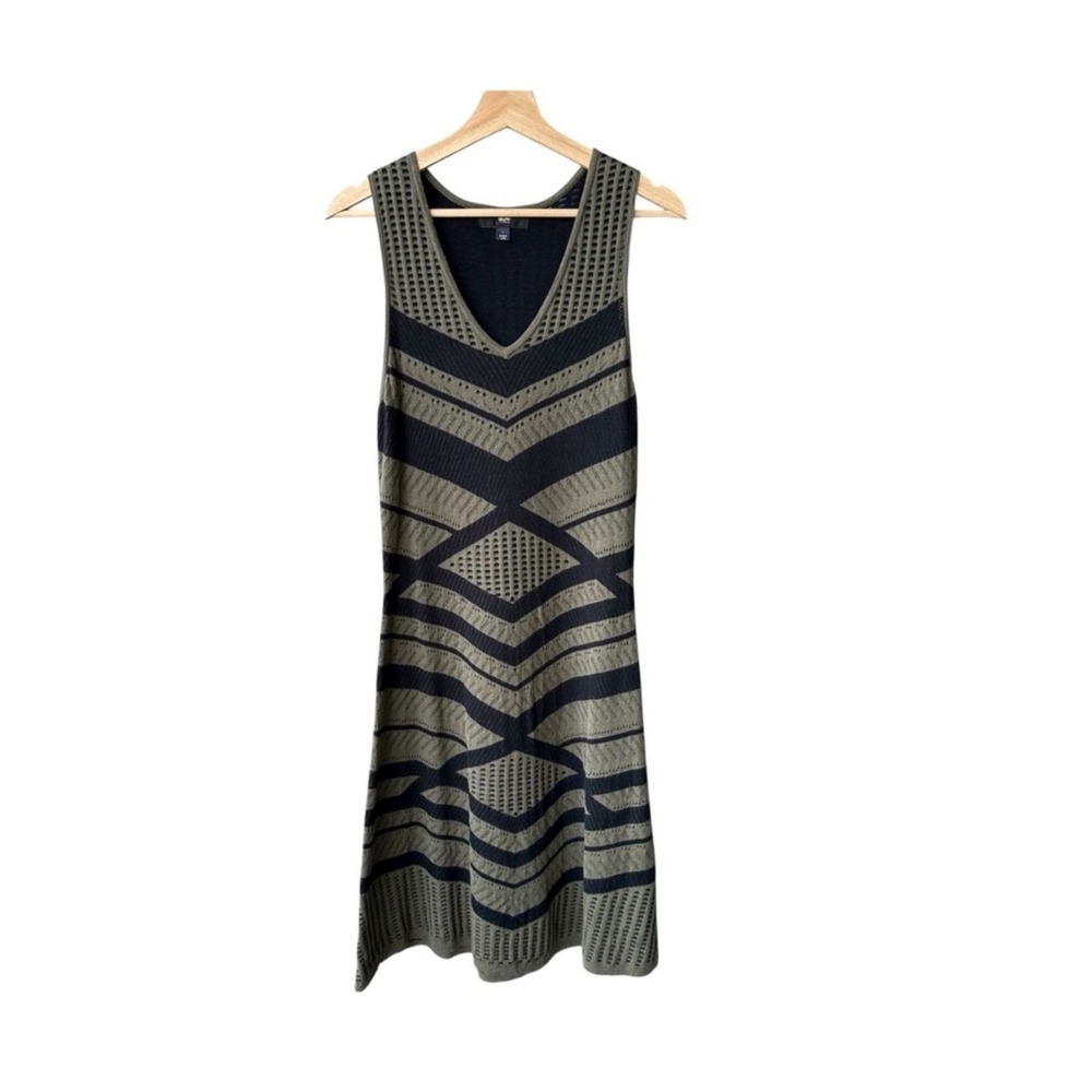 Mossimo Dress Olive Green Black Chevron Knit V-Neck Sleeveless Bohemian Sz Large